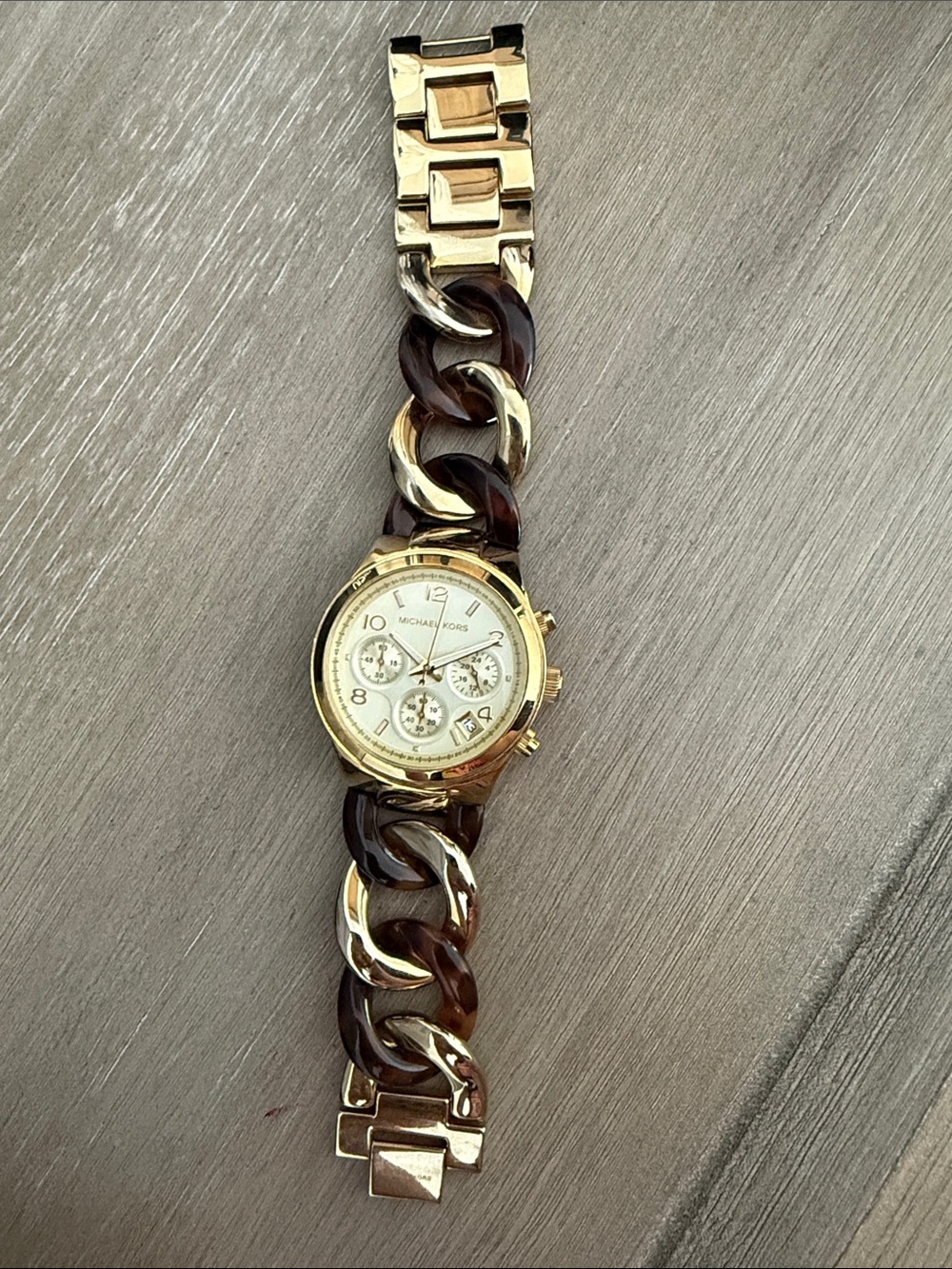 Michael Kors Gold and Brown Men’s Chain-Link Chronograph Watch - Picture 2 of 4